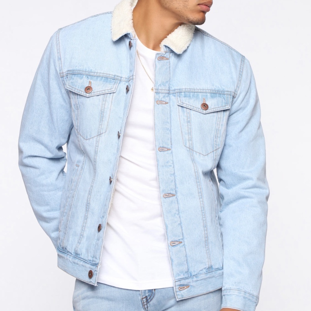 Sherpa Lined Denim Jacket- Light Wash
